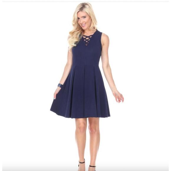Shay Pleated Fit & Flare Dress New by White Mark Navy Blue Sleeveless Size XS - Picture 1 of 9